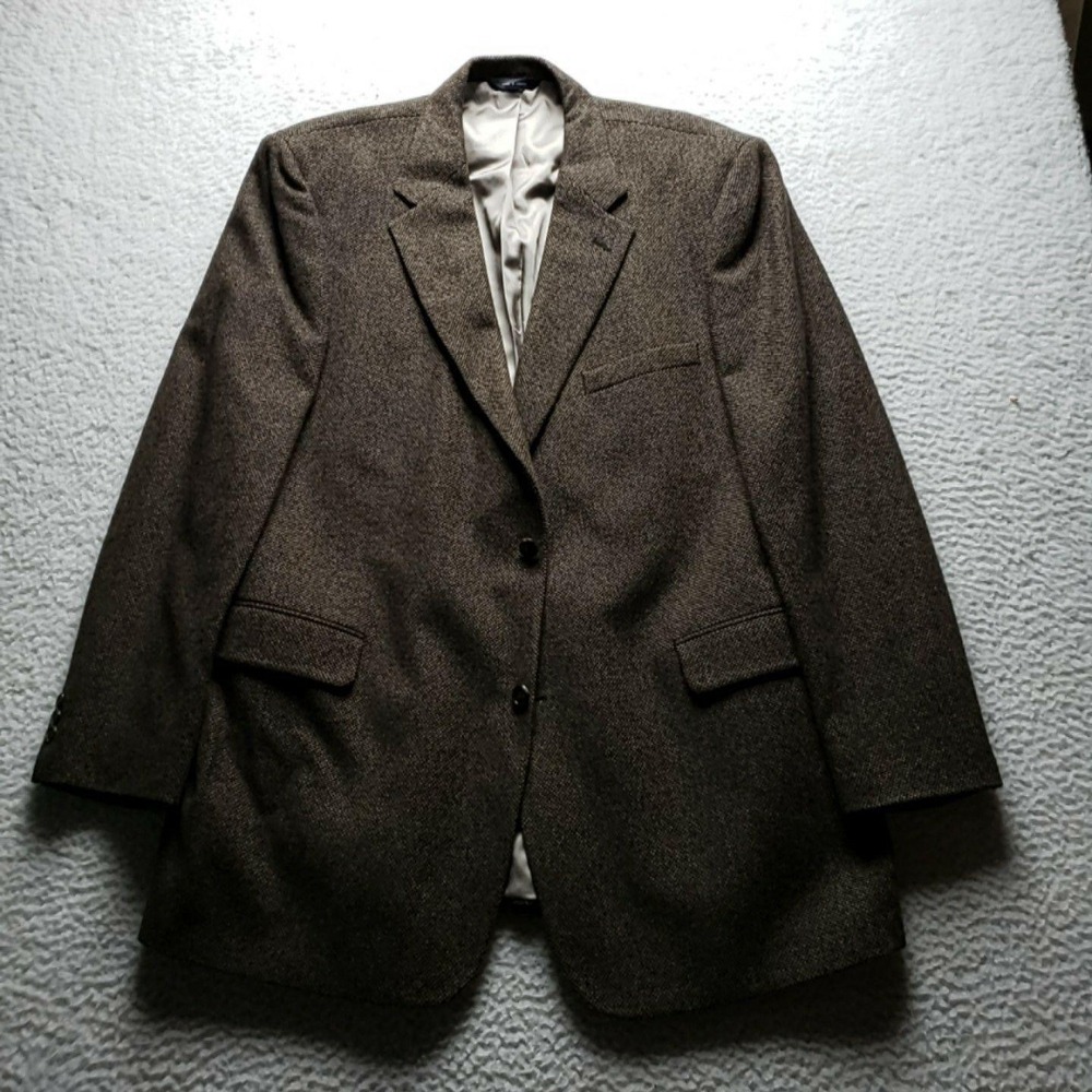 Brooks Brothers Blazer Mens 46 Long Brown Herringbone Wool Sport Coat Jacket